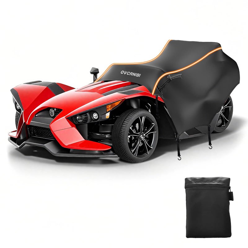 OVCRNIBI Polaris Slingshot Half Cover600D Heavy Duty Waterproof Cover with Reflective Strips and Windproof Buckles for Polaris Slingshot94L x 78W x 52H